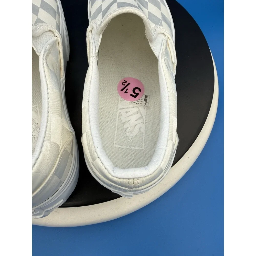 Vans Classic Slip On Stackform Checkerboard Women 7 White Ivory Platform Shoes